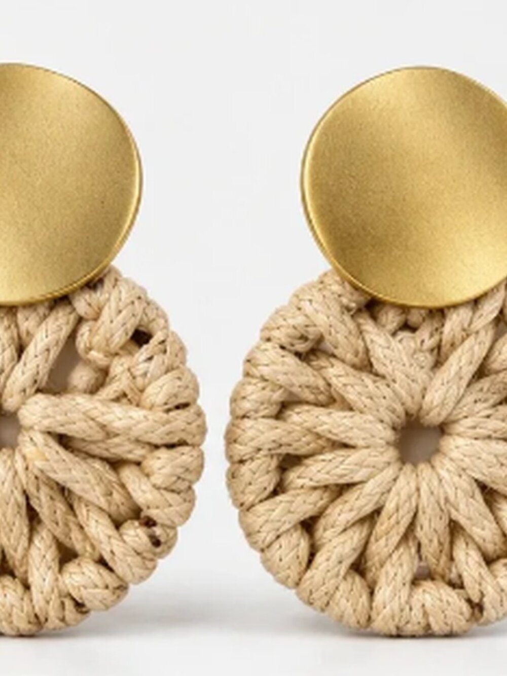 Gold & Beige Woven Dangle Earrings